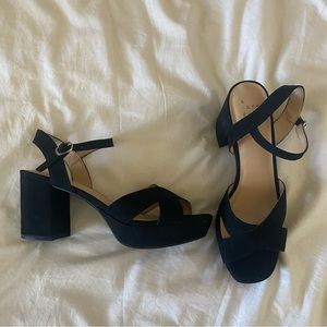 Black suede chunky heels. Size 6 1/2.